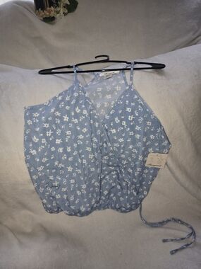 Light Blue Floral Sleeveless Wrap Top